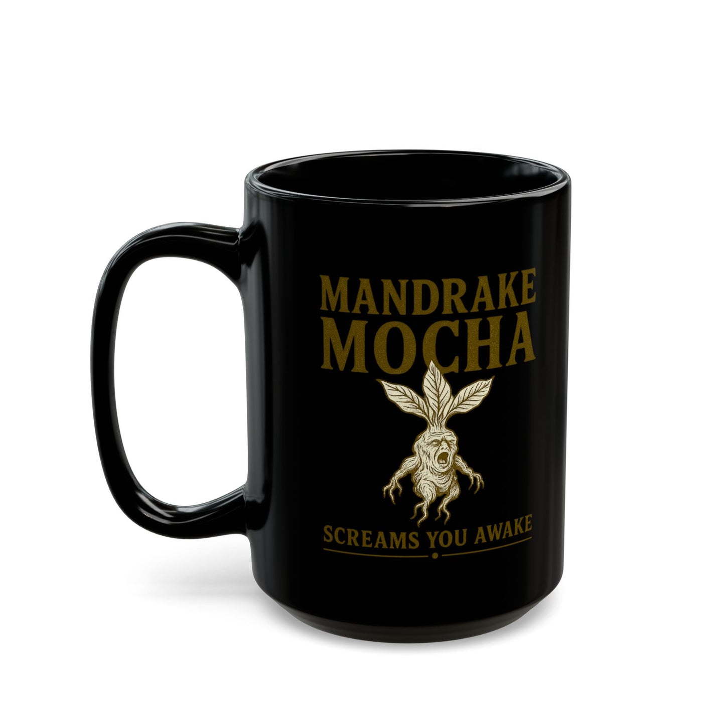 Mandrake Mocha Mug, Coffee Lover Gift, Black Mug for Halloween, Unique Drinkware, Funny Kitchen Decor
