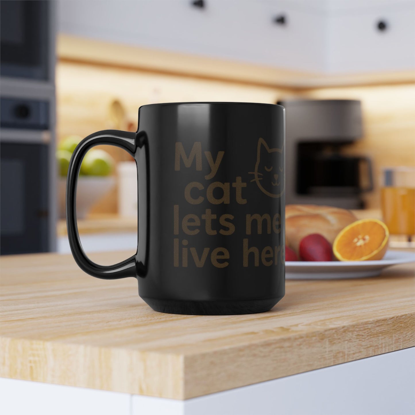 My Cat Lets Me Live Here Mug, Quirky Coffee Cup, Cat-Themed Drinkware