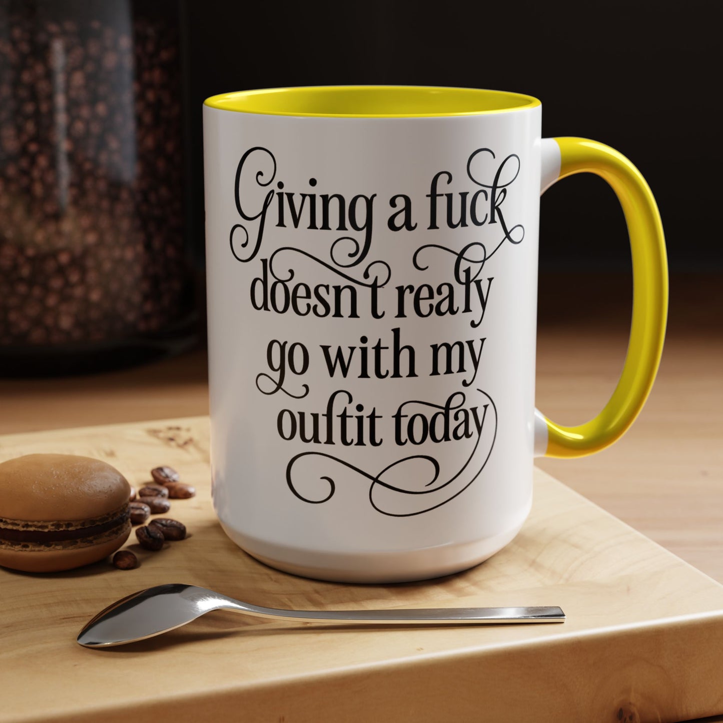 Sassy Coffee Mug, Giving a Fuck Doesn't Really go with my Outfit - Funny Mug, Black Accented Mug, Gift for Her