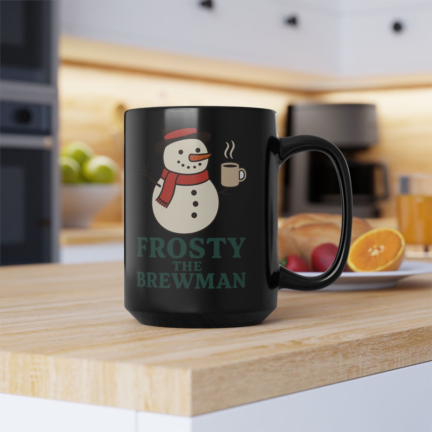 Frosty the Brewman Mug - Black Ceramic Coffee Cup, Funny Holiday Gifts, Winter Decor, Christmas Beverage Mug, Snowman Lover's Present