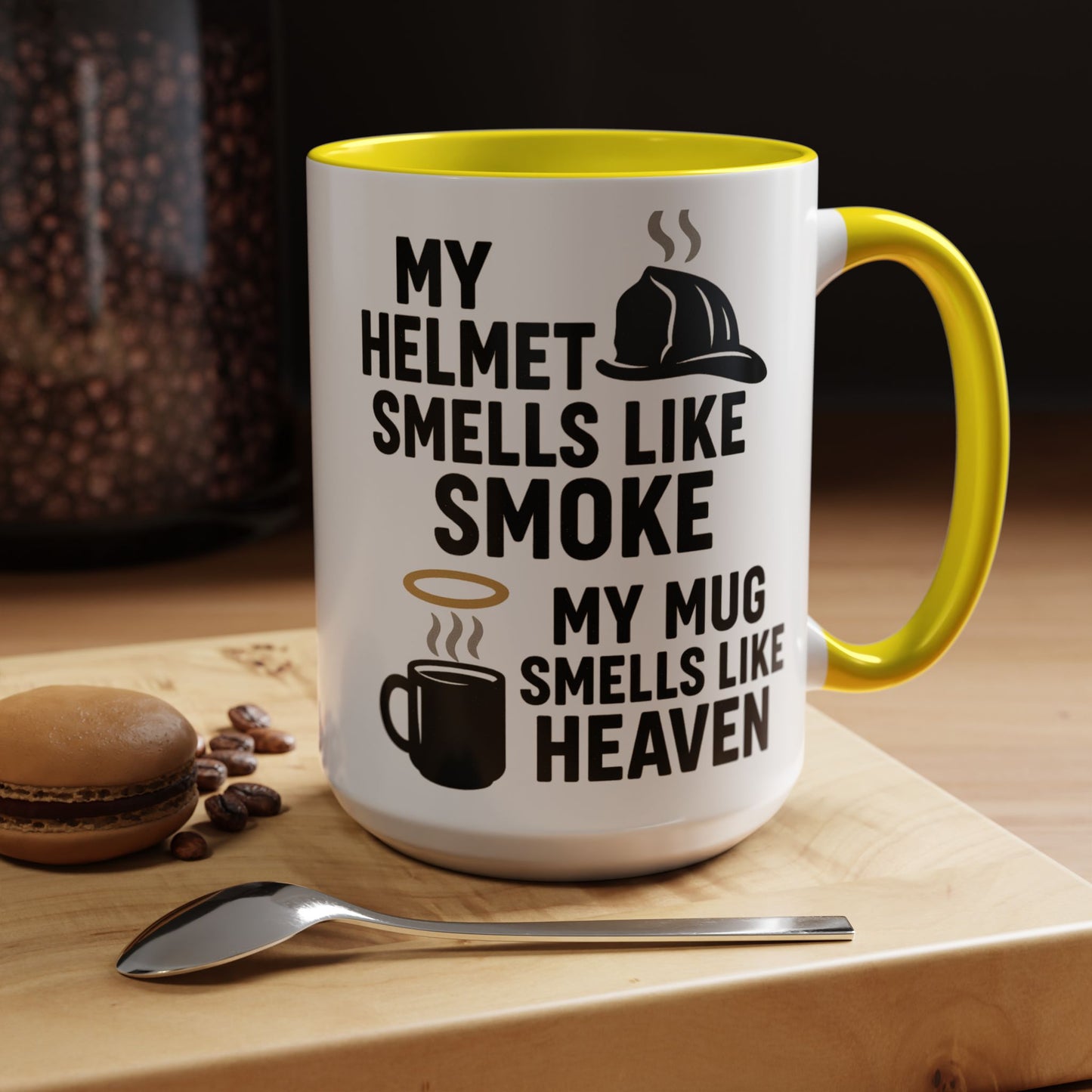 My Helmet Smells Like Smoke My Coffee Smells Like Heven -Funny Gift for Coffee Lovers, Firefighters