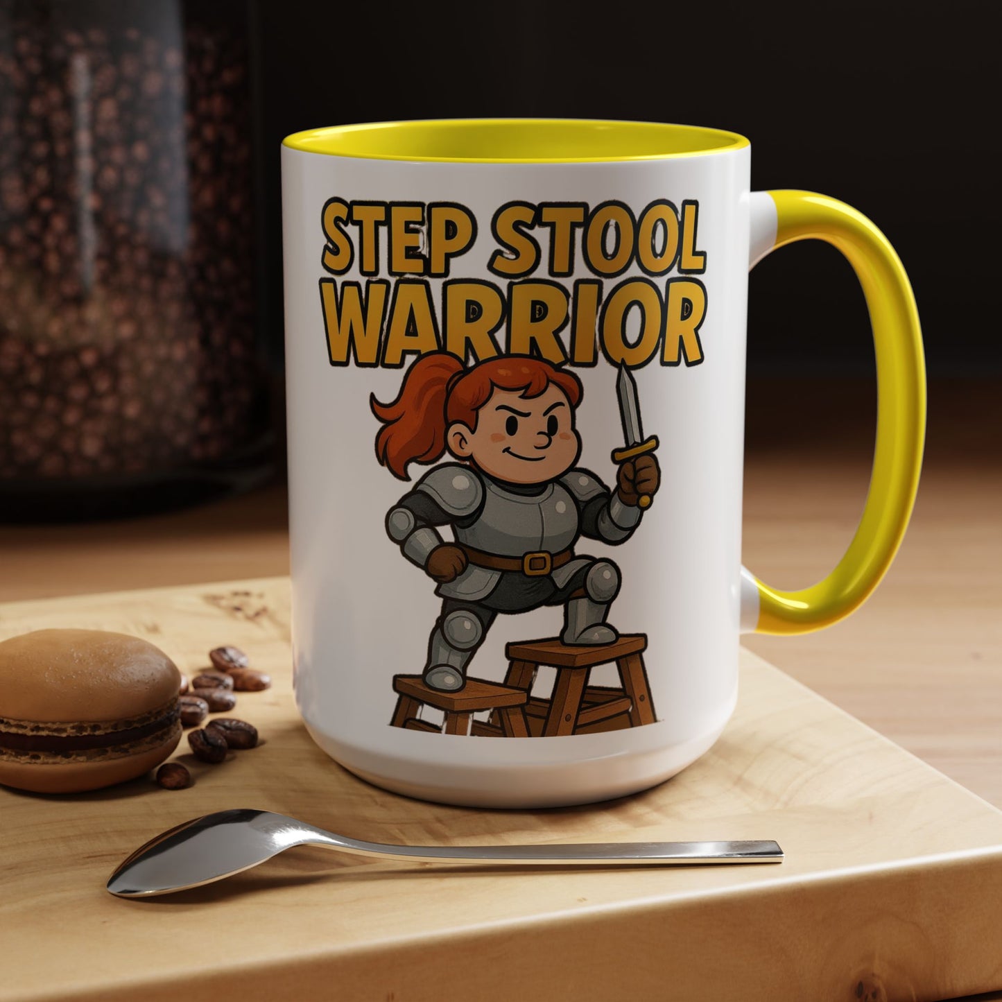 Step Stool Warrior Coffee Mug - Fun Gift for Kids, Unique Kitchenware, Playful Drinkware, Parenting Humor, Kids' Motivation