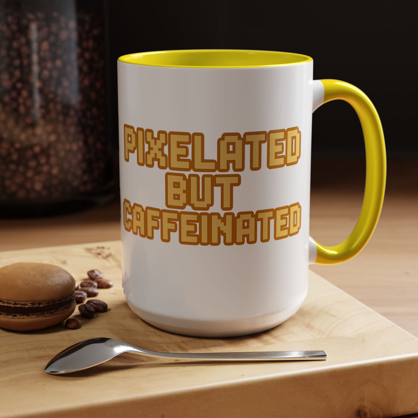 Pixelated Caffeinated Coffee Mug | Gamer Gift, Cute Coffee Cup, Retro Style Mug, Unique Gift for Him/Her, Home Office Decor