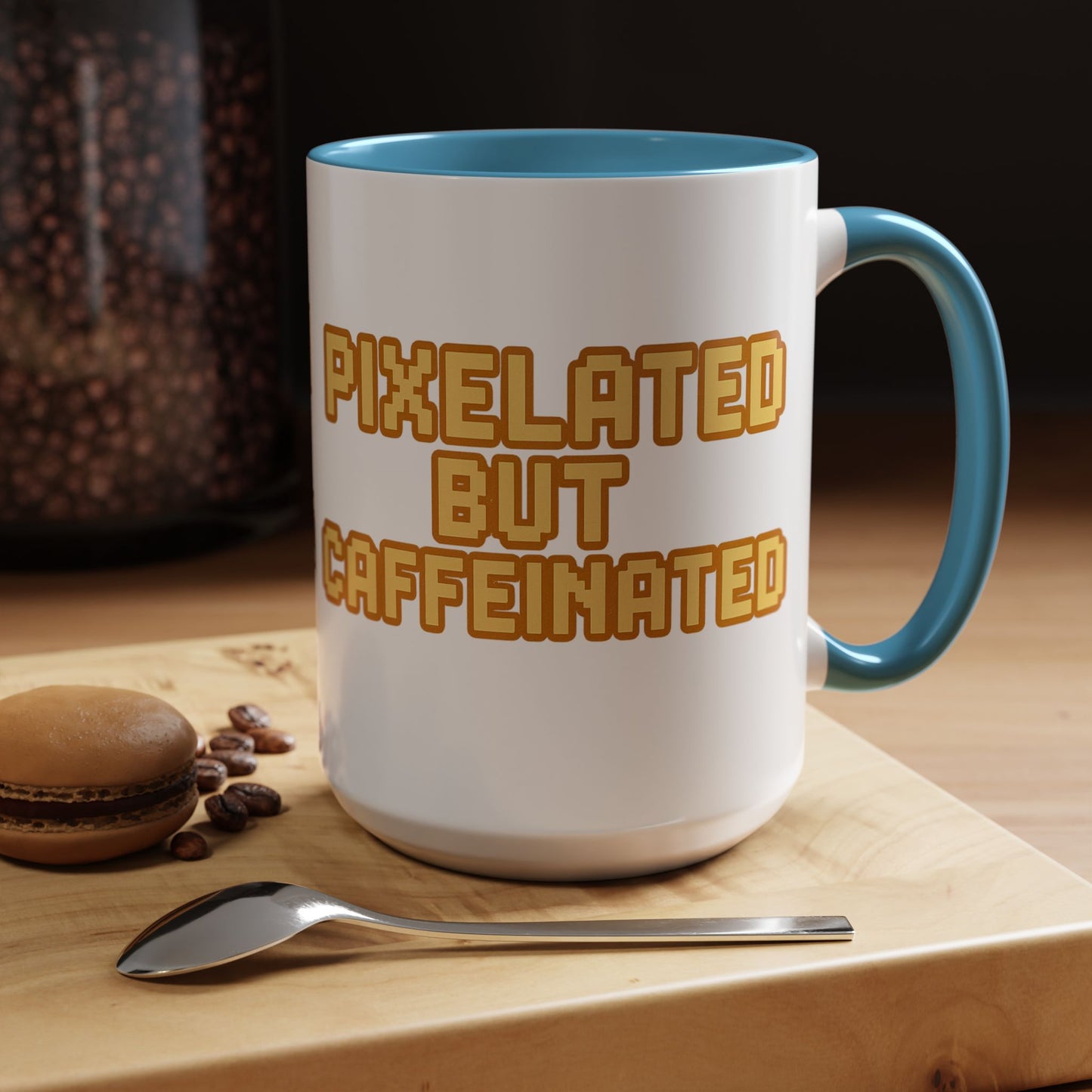 Pixelated Caffeinated Coffee Mug | Gamer Gift, Cute Coffee Cup, Retro Style Mug, Unique Gift for Him/Her, Home Office Decor