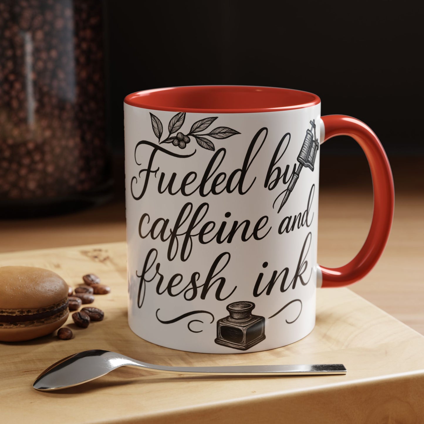 Fueled by Caffeine and Fresh Ink - Gift for Tattoo Enthusiast and Artist, 11oz & 15oz