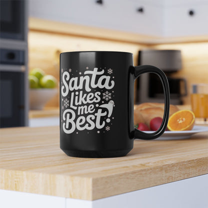 Santa Likes Me Best! Black Coffee Mug for Holiday Cheer, Christmas Gift, Winter Decoration, Santa Lovers, Unique Holiday Present