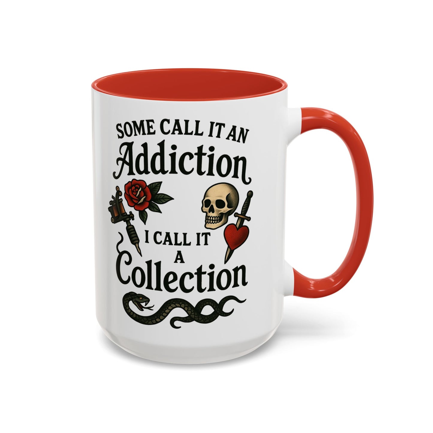 Tattoo Addiction Coffee Mug - Unique Gift, Skulls & Roses Design, Perfect for Collectors, Gothic Decor