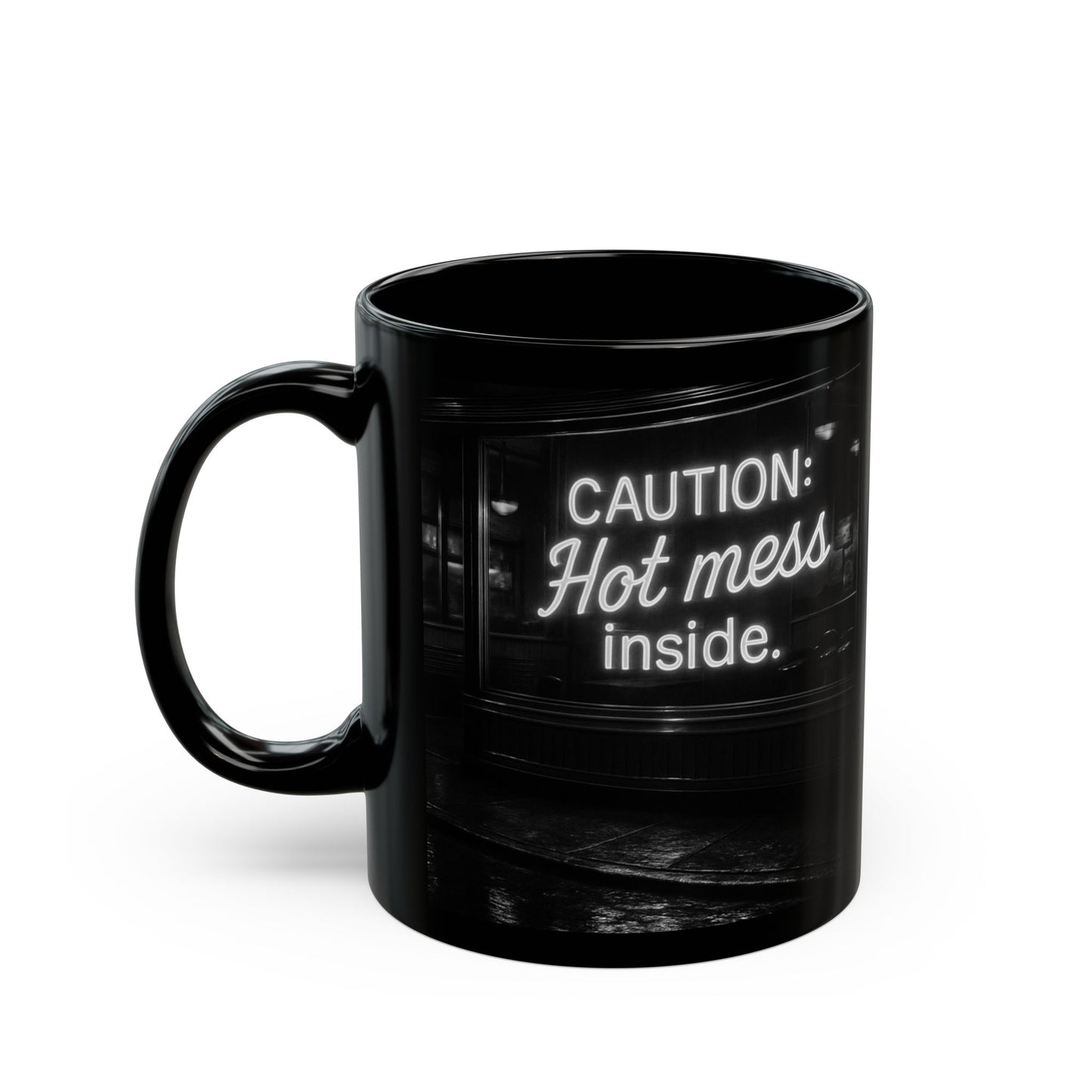 Caution Hot Mess Mug | Funny Black Coffee Cup | Gift for Her | Unique Office Mug | Humorous Kitchen Decor