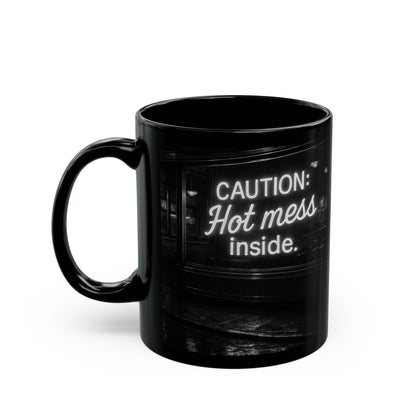 Caution Hot Mess Mug | Funny Black Coffee Cup | Gift for Her | Unique Office Mug | Humorous Kitchen Decor