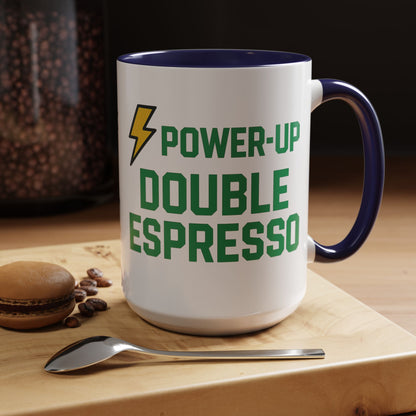 Power-Up Double Espresso Coffee Mug | Energizing Drinkware for Coffee Lovers, Gift for Baristas, Morning Motivation, Kitchen Decor