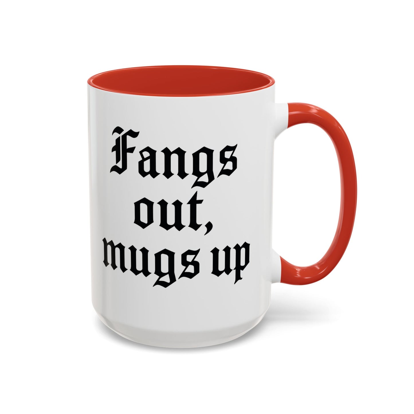 Gothic Coffee Mug, Fangs Out Mugs Up, Spooky Gift, Halloween Coffee Cup, Black Accent Ceramic Mug, Unique Drinkware