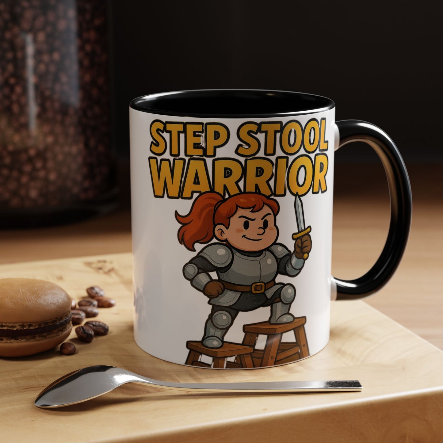Step Stool Warrior Coffee Mug - Fun Gift for Kids, Unique Kitchenware, Playful Drinkware, Parenting Humor, Kids' Motivation
