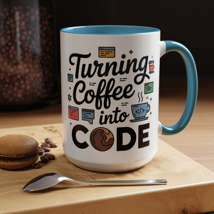 Turning Coffee into Code Mug, Programmer Gift, Coffee Lovers Cup, Tech Humor, Office Decor, Geeky Coffee Mug
