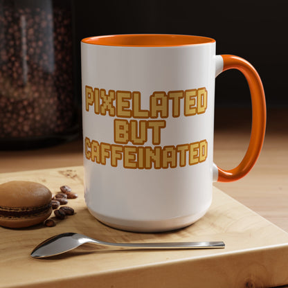 Pixelated Caffeinated Coffee Mug | Gamer Gift, Cute Coffee Cup, Retro Style Mug, Unique Gift for Him/Her, Home Office Decor