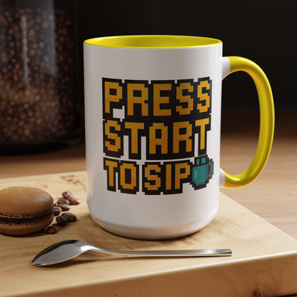 Gamer Coffee Mug, Press Start To Sip, Video Game Gift, Fun Kitchenware, Gaming Decor, Retro Style Mug