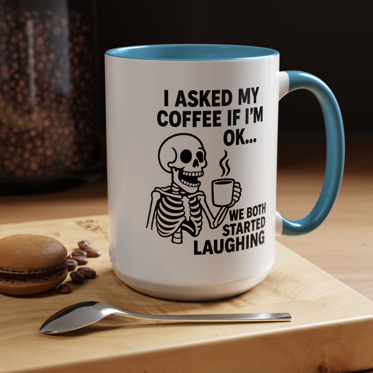 Funny Skeleton Coffee Mug, Halloween Gift, Cute Skeleton Amor, Office Mug, Day of the Dead Coffee Cup