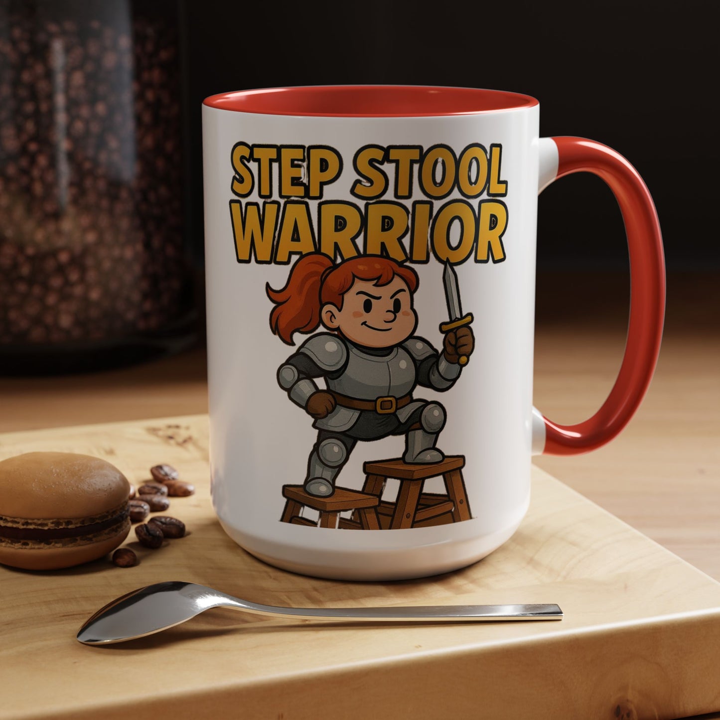 Step Stool Warrior Coffee Mug - Fun Gift for Kids, Unique Kitchenware, Playful Drinkware, Parenting Humor, Kids' Motivation