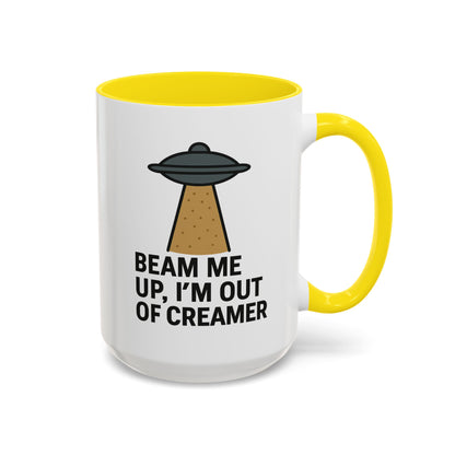 Funny Space-Themed Coffee Mug, Humorous Gift for Coffee Lovers, Out of Creamer, Alien Design, Quirky Kitchenware