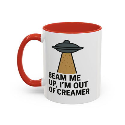 Funny Space-Themed Coffee Mug, Humorous Gift for Coffee Lovers, Out of Creamer, Alien Design, Quirky Kitchenware
