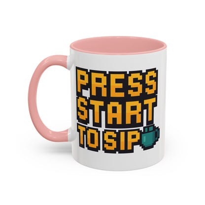 Gamer Coffee Mug, Press Start To Sip, Video Game Gift, Fun Kitchenware, Gaming Decor, Retro Style Mug