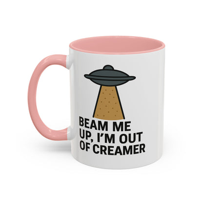 Funny Space-Themed Coffee Mug, Humorous Gift for Coffee Lovers, Out of Creamer, Alien Design, Quirky Kitchenware