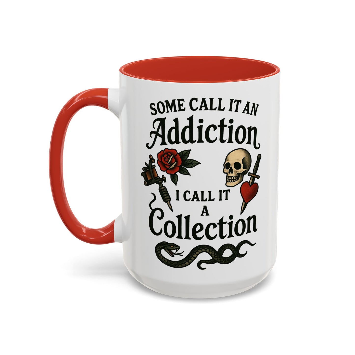 Tattoo Addiction Coffee Mug - Unique Gift, Skulls & Roses Design, Perfect for Collectors, Gothic Decor