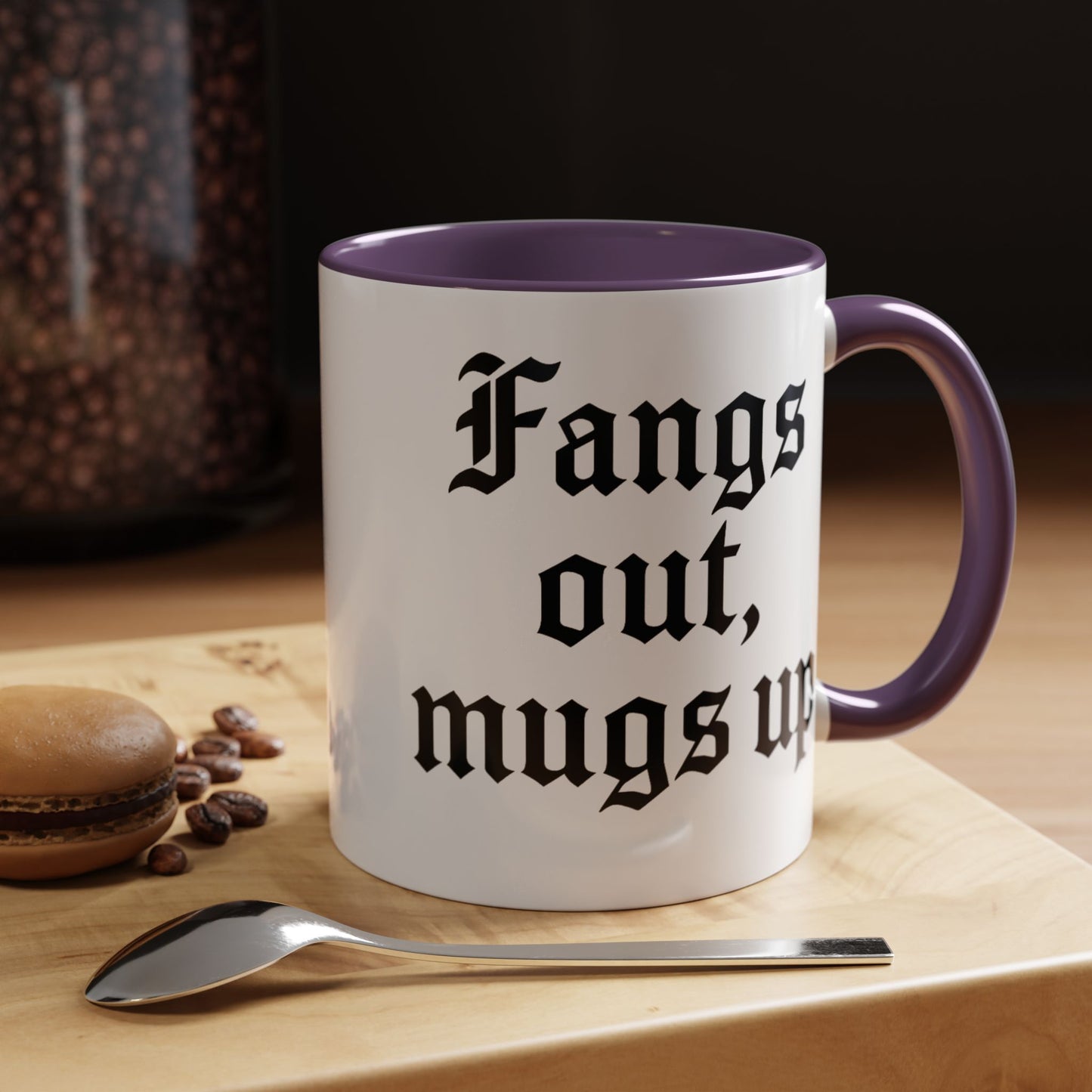 Gothic Coffee Mug, Fangs Out Mugs Up, Spooky Gift, Halloween Coffee Cup, Black Accent Ceramic Mug, Unique Drinkware