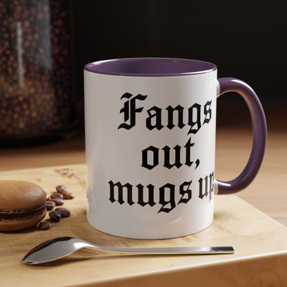 Gothic Coffee Mug, Fangs Out Mugs Up, Spooky Gift, Halloween Coffee Cup, Black Accent Ceramic Mug, Unique Drinkware