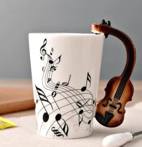 Music Notes with Instrument Handle ceramic mug porcelain cup - Mug World