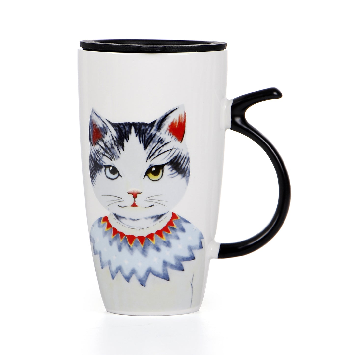 Cartoon Cat with Tail Handle Ceramic mug