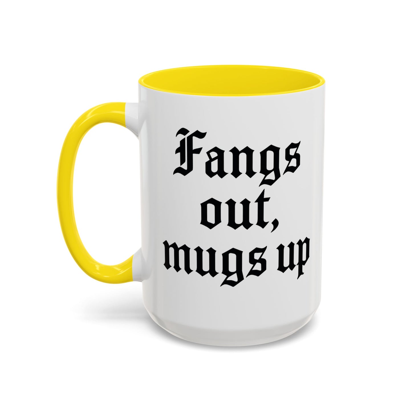 Gothic Coffee Mug, Fangs Out Mugs Up, Spooky Gift, Halloween Coffee Cup, Black Accent Ceramic Mug, Unique Drinkware