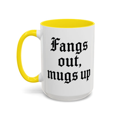 Gothic Coffee Mug, Fangs Out Mugs Up, Spooky Gift, Halloween Coffee Cup, Black Accent Ceramic Mug, Unique Drinkware