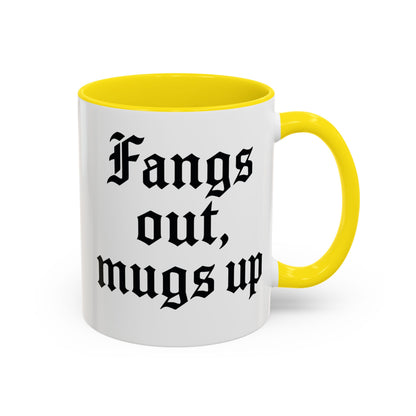 Gothic Coffee Mug, Fangs Out Mugs Up, Spooky Gift, Halloween Coffee Cup, Black Accent Ceramic Mug, Unique Drinkware
