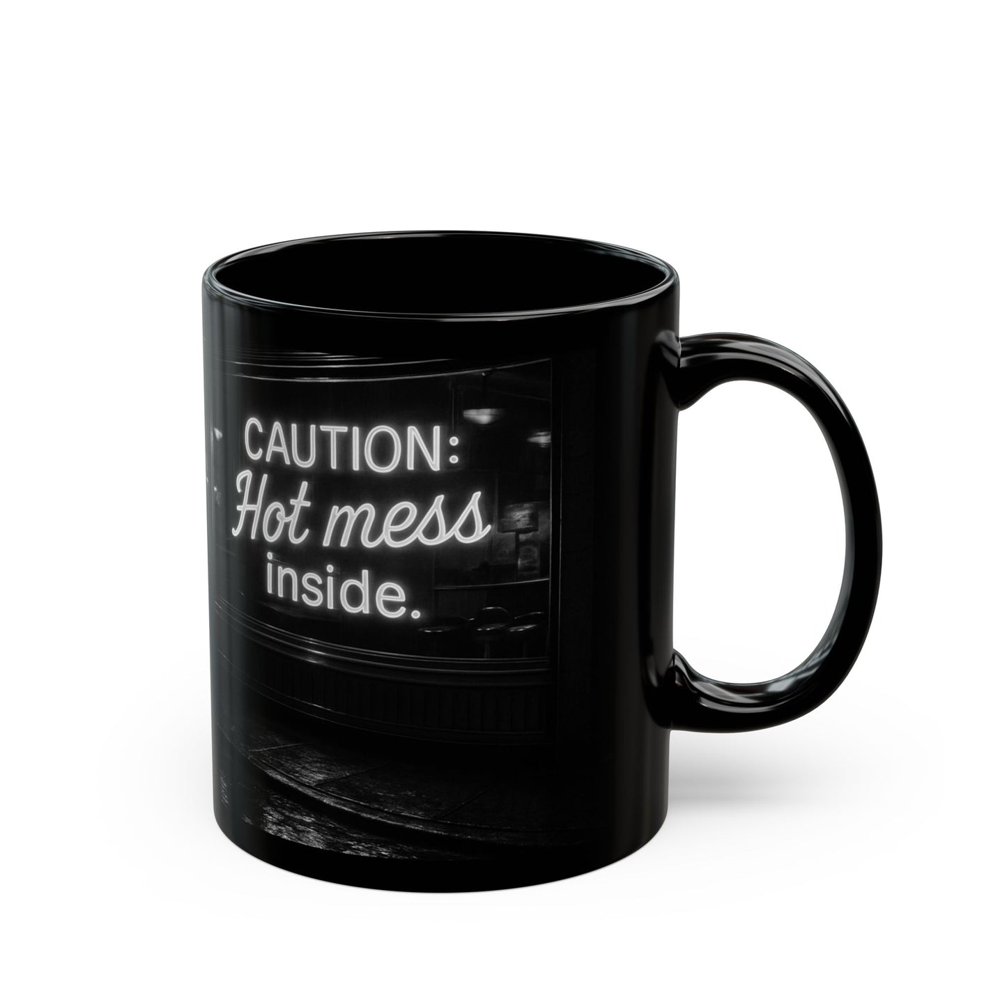 Caution Hot Mess Mug | Funny Black Coffee Cup | Gift for Her | Unique Office Mug | Humorous Kitchen Decor