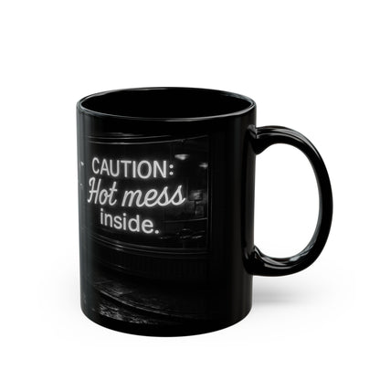 Caution Hot Mess Mug | Funny Black Coffee Cup | Gift for Her | Unique Office Mug | Humorous Kitchen Decor