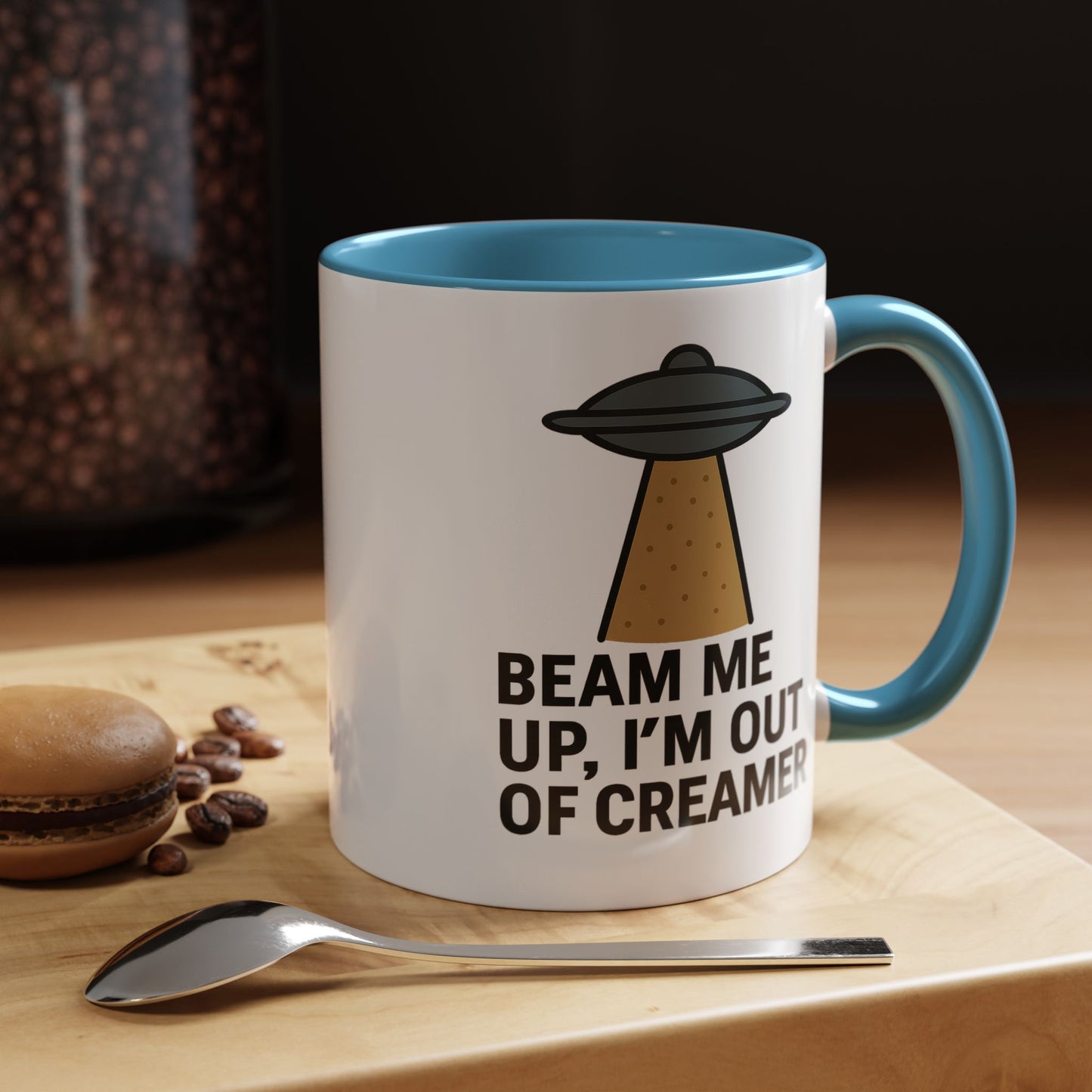 Funny Space-Themed Coffee Mug, Humorous Gift for Coffee Lovers, Out of Creamer, Alien Design, Quirky Kitchenware