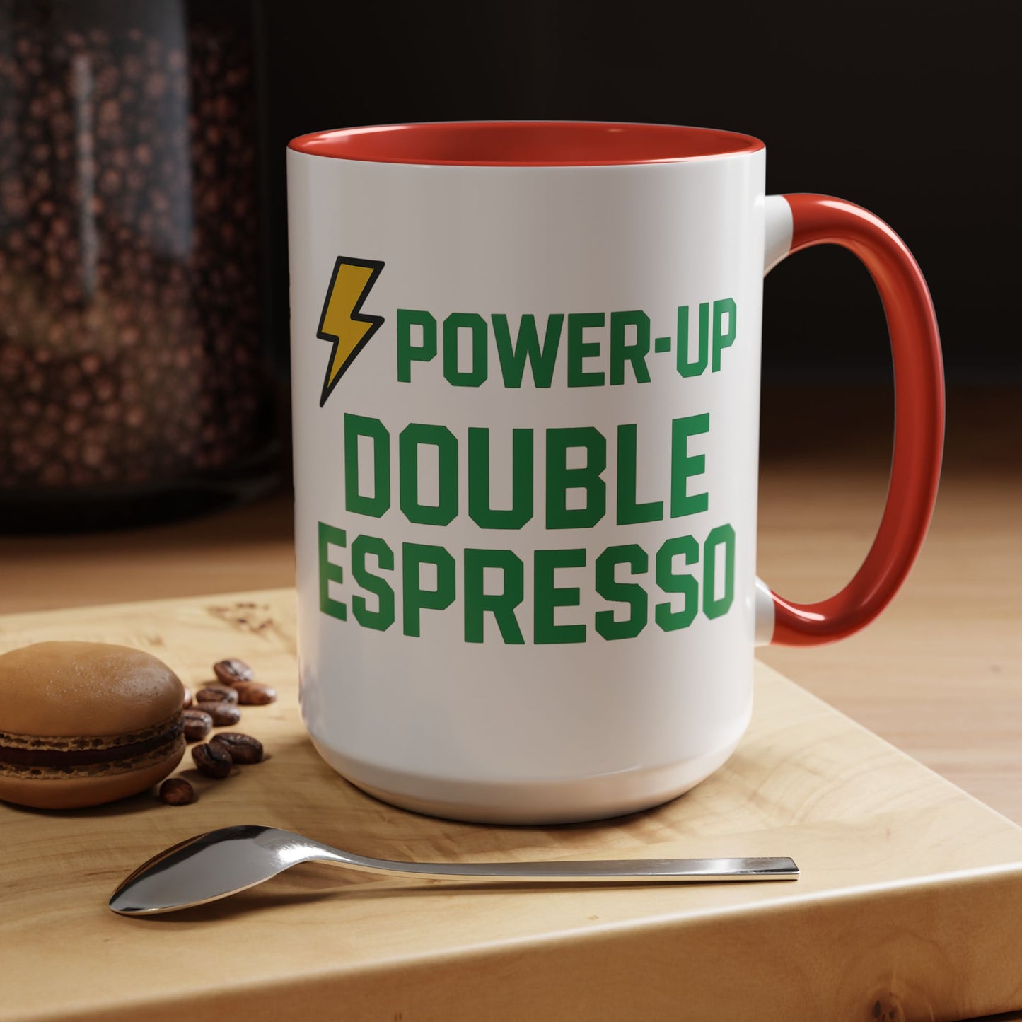 Power-Up Double Espresso Coffee Mug | Energizing Drinkware for Coffee Lovers, Gift for Baristas, Morning Motivation, Kitchen Decor