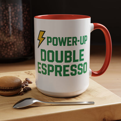 Power-Up Double Espresso Coffee Mug | Energizing Drinkware for Coffee Lovers, Gift for Baristas, Morning Motivation, Kitchen Decor