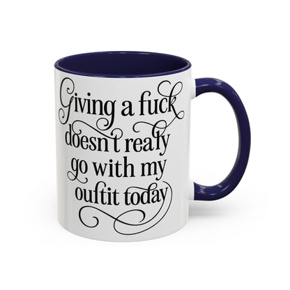 Sassy Coffee Mug, Giving a Fuck Doesn't Really go with my Outfit - Funny Mug, Black Accented Mug, Gift for Her