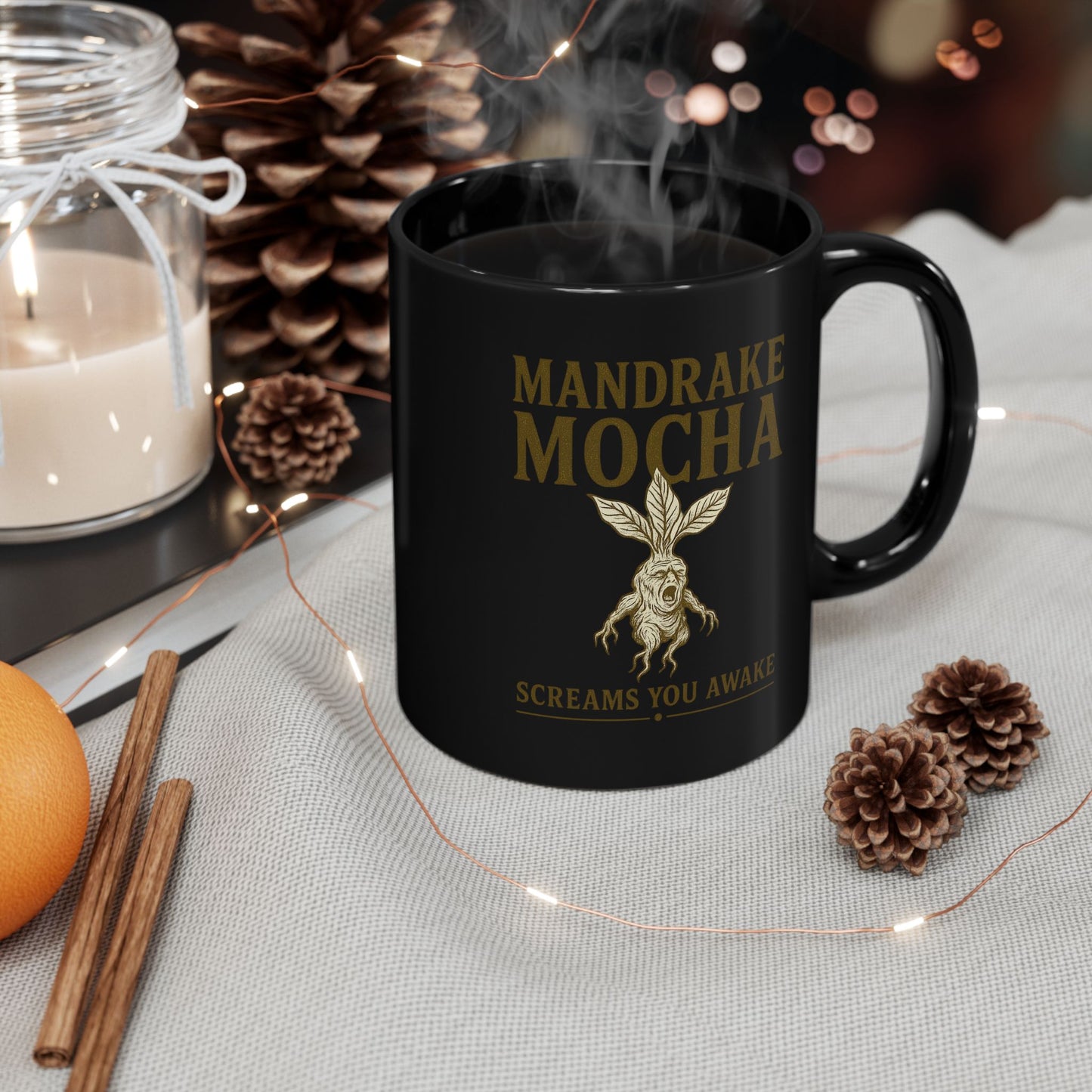 Mandrake Mocha Mug, Coffee Lover Gift, Black Mug for Halloween, Unique Drinkware, Funny Kitchen Decor