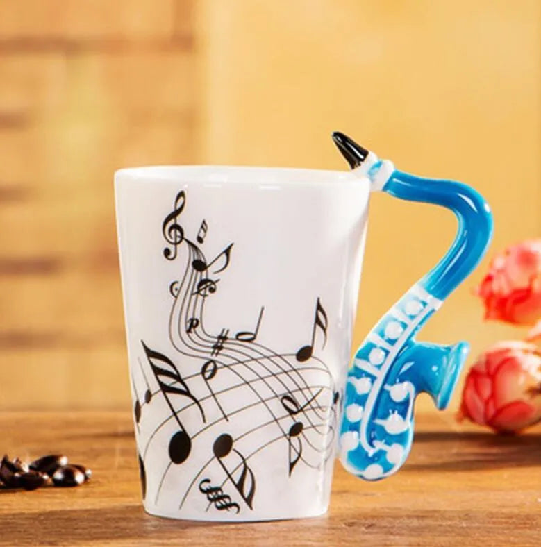 Music Notes with Instrument Handle ceramic mug porcelain cup - Mug World