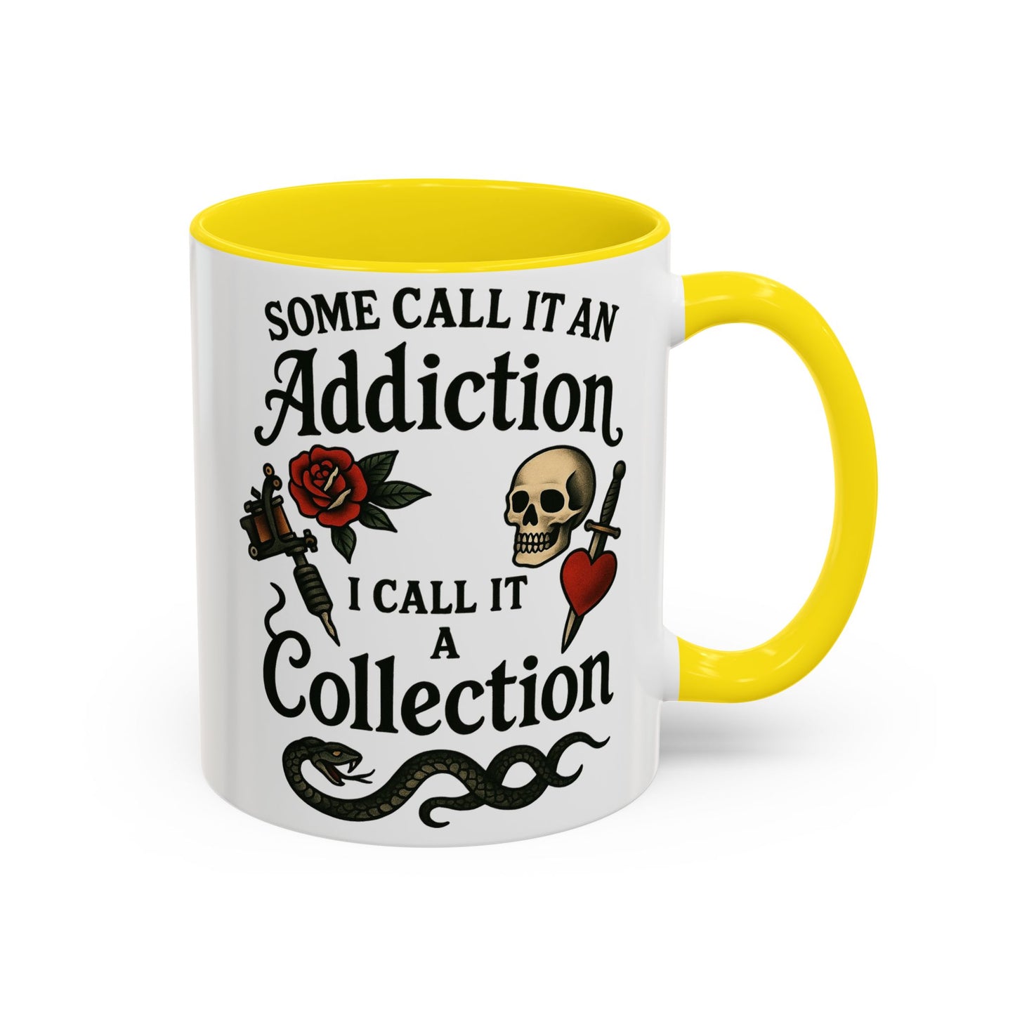 Tattoo Addiction Coffee Mug - Unique Gift, Skulls & Roses Design, Perfect for Collectors, Gothic Decor
