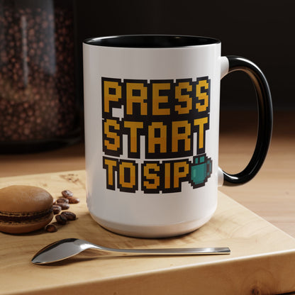 Gamer Coffee Mug, Press Start To Sip, Video Game Gift, Fun Kitchenware, Gaming Decor, Retro Style Mug