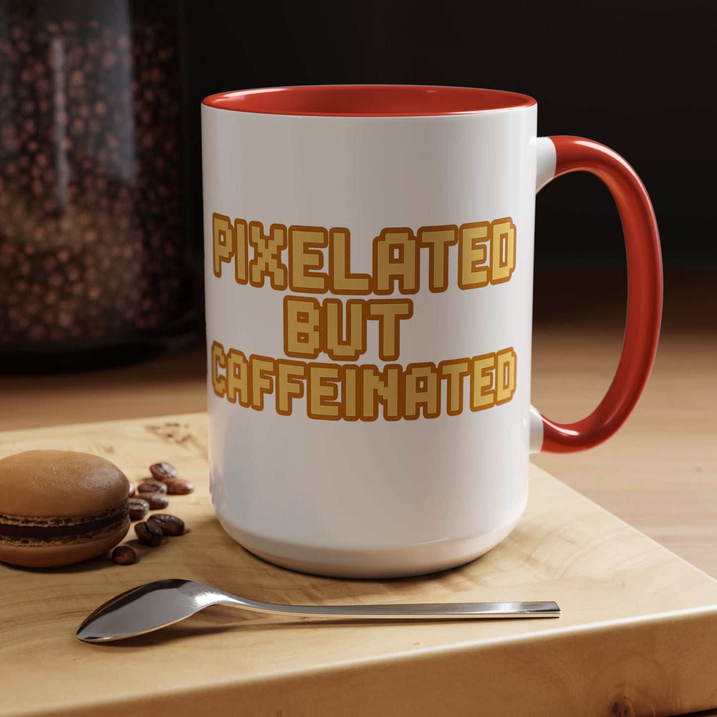Pixelated Caffeinated Coffee Mug | Gamer Gift, Cute Coffee Cup, Retro Style Mug, Unique Gift for Him/Her, Home Office Decor