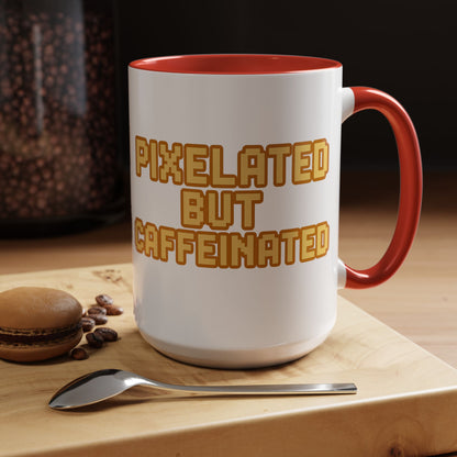 Pixelated Caffeinated Coffee Mug | Gamer Gift, Cute Coffee Cup, Retro Style Mug, Unique Gift for Him/Her, Home Office Decor