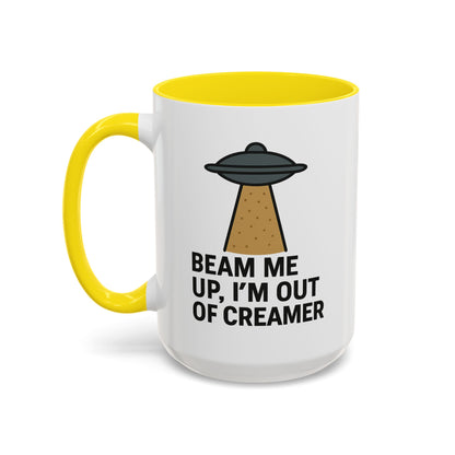 Funny Space-Themed Coffee Mug, Humorous Gift for Coffee Lovers, Out of Creamer, Alien Design, Quirky Kitchenware