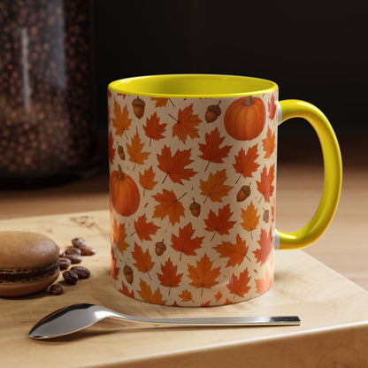 Autumn Leaves Coffee Mug, Pumpkin Mug, Fall Decor, Seasonal Gift, Nature Lover Mug, Cozy Kitchenware