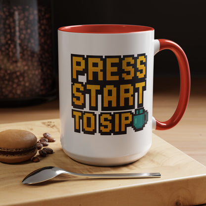 Gamer Coffee Mug, Press Start To Sip, Video Game Gift, Fun Kitchenware, Gaming Decor, Retro Style Mug