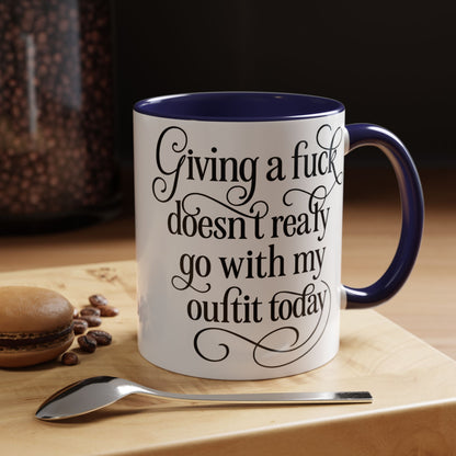 Sassy Coffee Mug, Giving a Fuck Doesn't Really go with my Outfit - Funny Mug, Black Accented Mug, Gift for Her