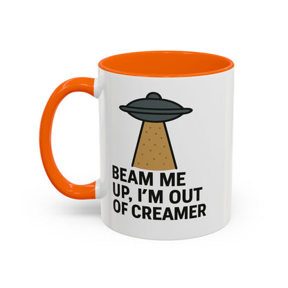 Funny Space-Themed Coffee Mug, Humorous Gift for Coffee Lovers, Out of Creamer, Alien Design, Quirky Kitchenware